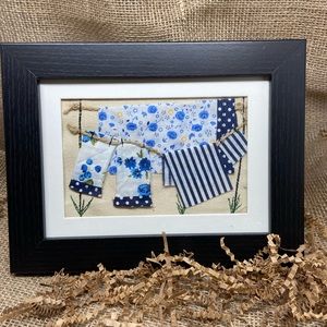 Beautiful “Clothesline Artwork”, Blue Linens